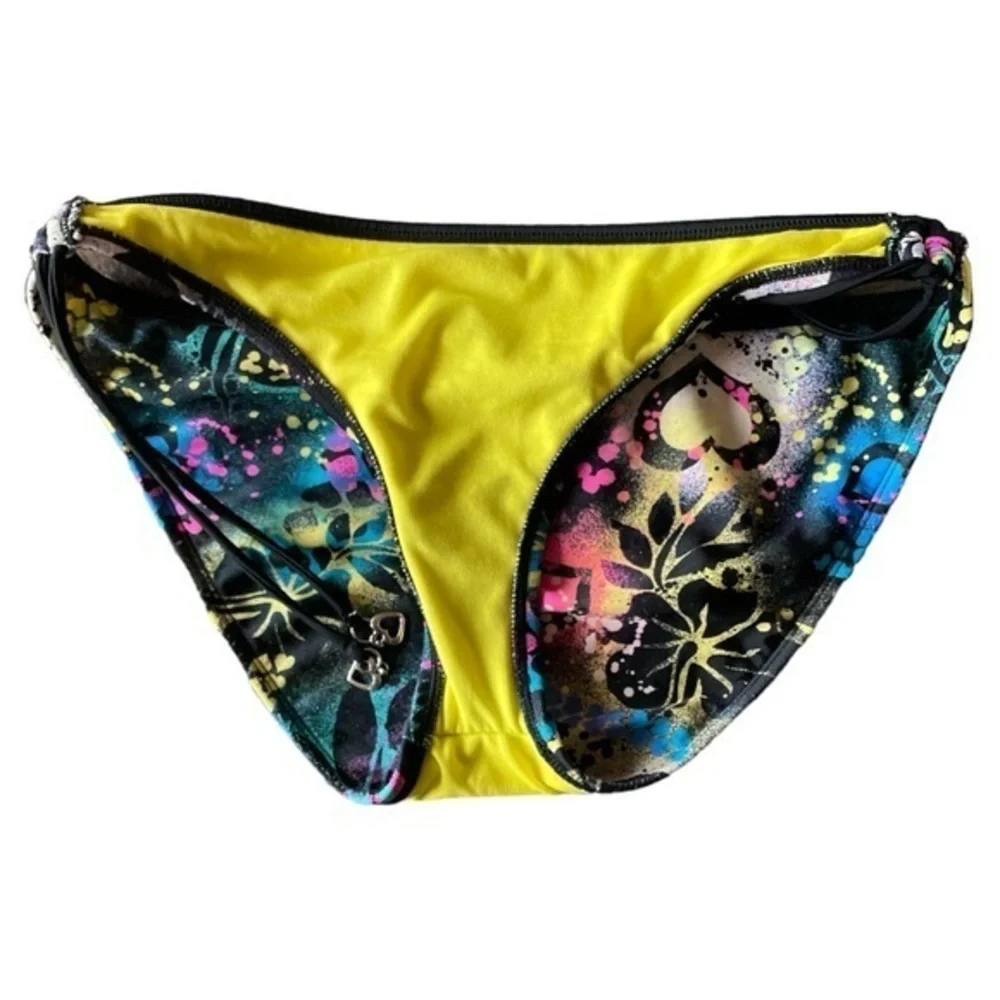 Hobie Colorful Heart Graffiti Bikini Swim Bottom Side Tie Size‎ Large